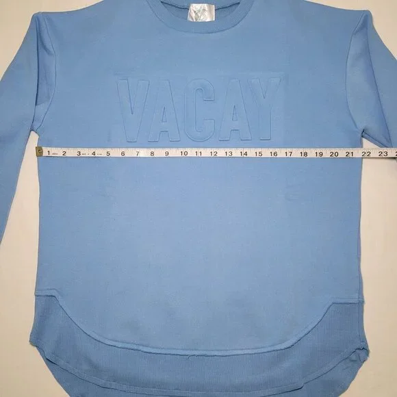 Embossed Crewneck Sweatshirt Womens Blue Salty Wave Small Beachy Streetwear NWOT - Picture 7 of 10
